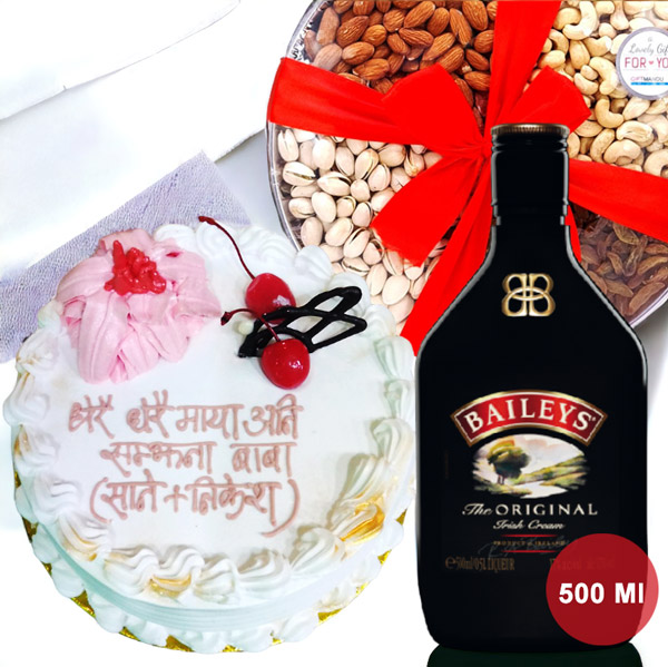 Baileys Liquor with Pineapple Cake & Healthy Dry Nuts Gifts to Nepal