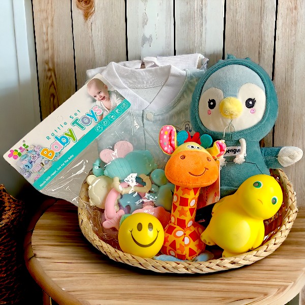 Cute Baby Toy Gift Basket with A Bundle of Joyful Surprises Gifts to