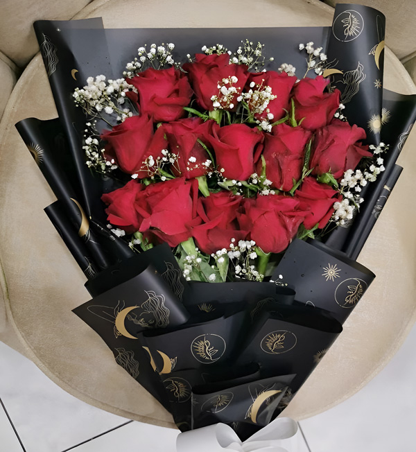 Fresh 14 Red Roses Bouquet with Gypsy Gifts to Nepal Giftmandu