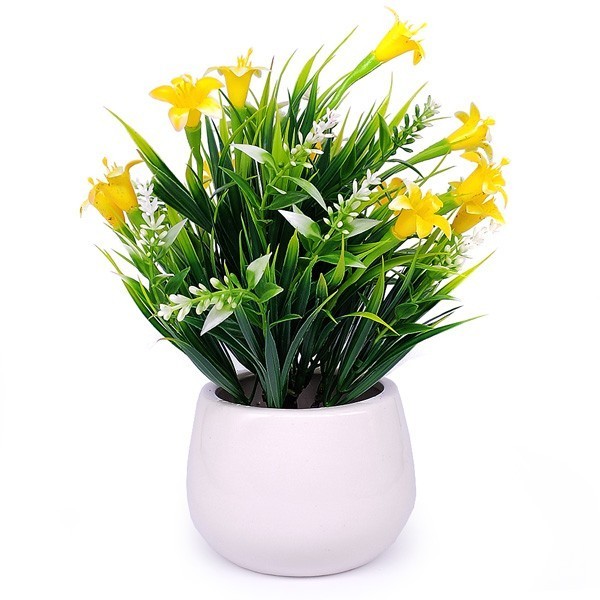Artificial Yellow Jasmine in a White Vase Online Gifts to Nepal
