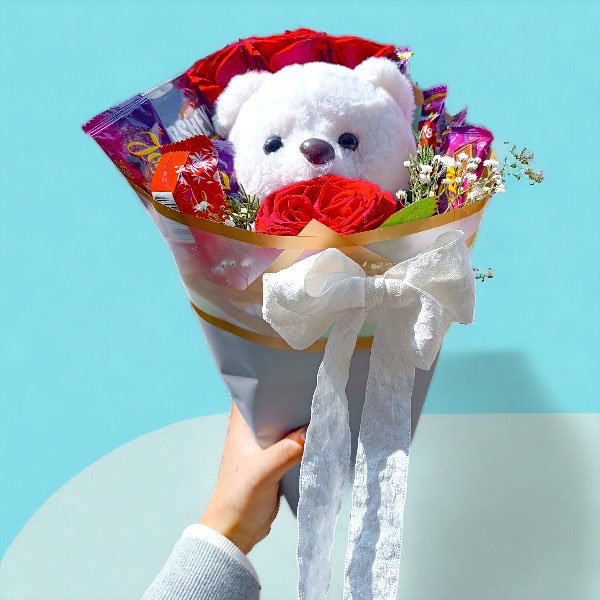 Teddy With Chocolates & Roses For Her | Gifts to Nepal | Giftmandu