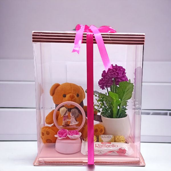 Sweet Treats With Artificial Plant & Teddy Gift Box | Gifts to Nepal ...