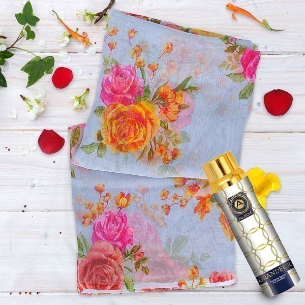 Floral Print Saree & Body Spray Combo Gift For Mother's Day Online