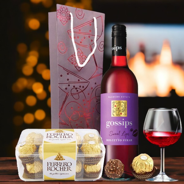 Sweet Red Wine & Ferrero Rocher Chocolates (Wine Glass Included